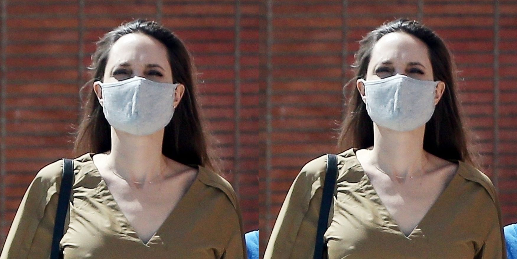 Angelina Jolie Wore a Dior Handbag With a Black Disposable Face Mask