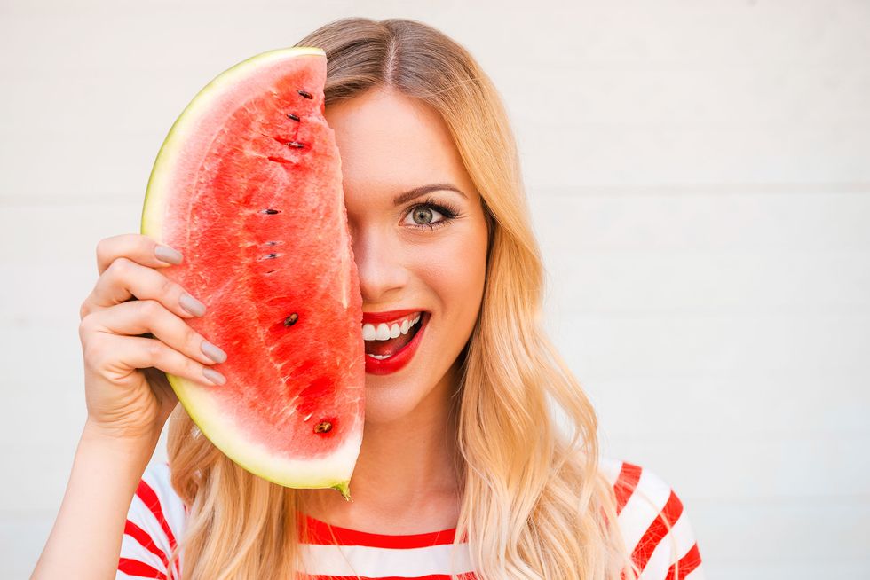 Watermelon, Melon, Face, Skin, Fruit, Citrullus, Food, Beauty, Lip, Plant, 