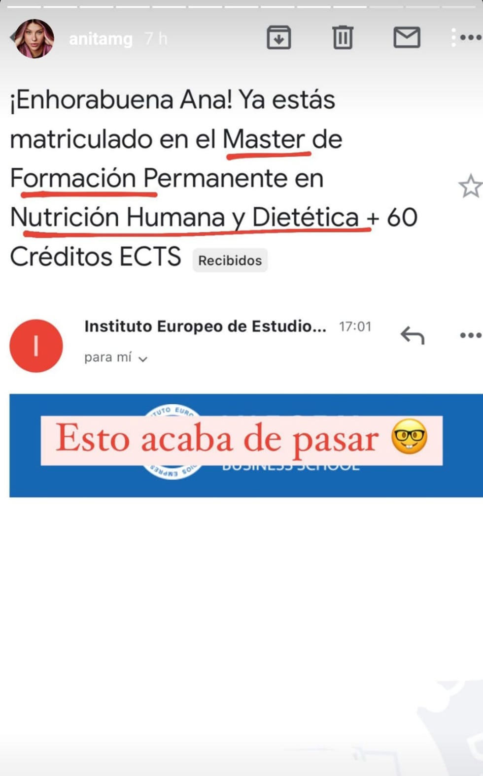 anita matamoros estrena estudios de nutrición