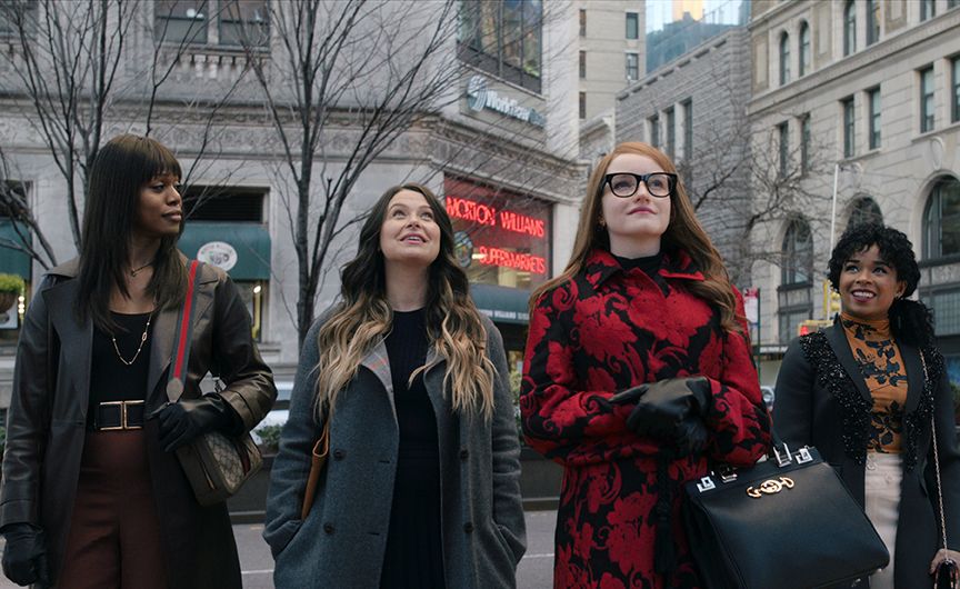 four girls including anna delvey walking in new york city