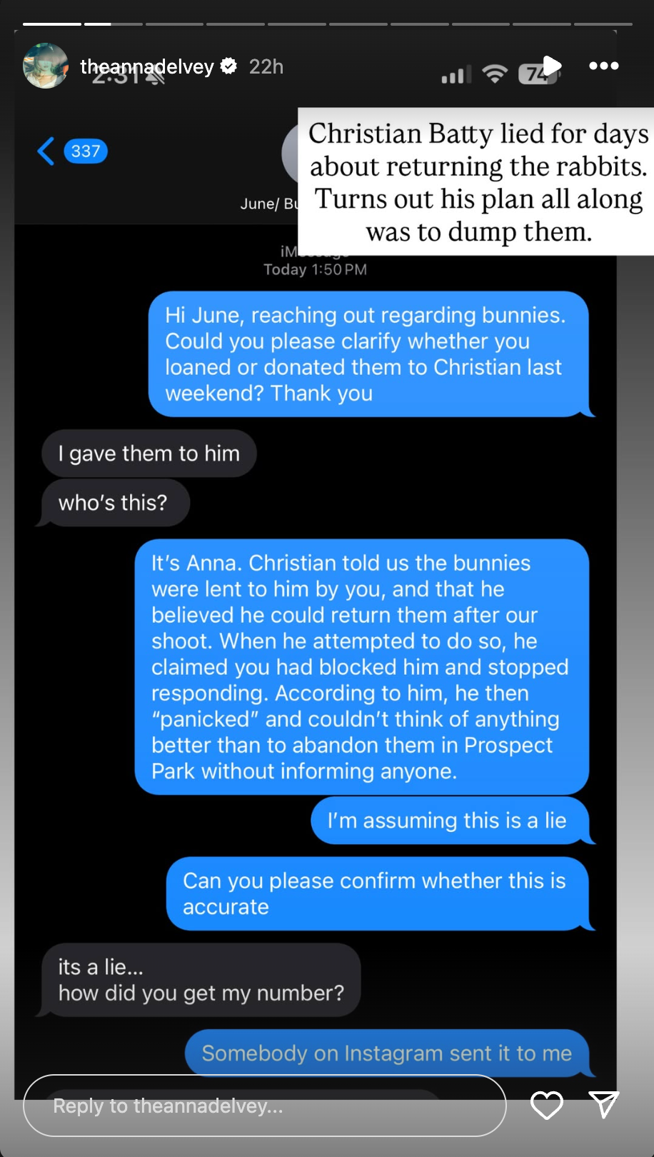 text conversation about bunnies and miscommunication