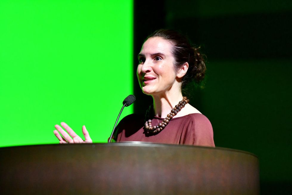 anna jane joyner speaking at the bloomberg green docs film festival