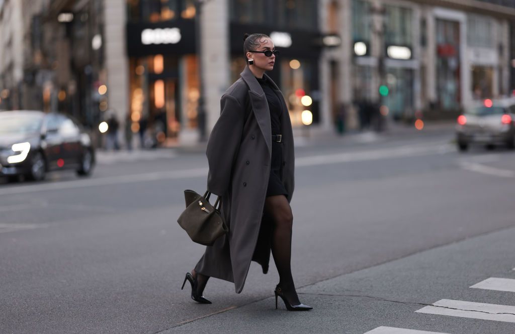 Black dress black tights black fashion shoes