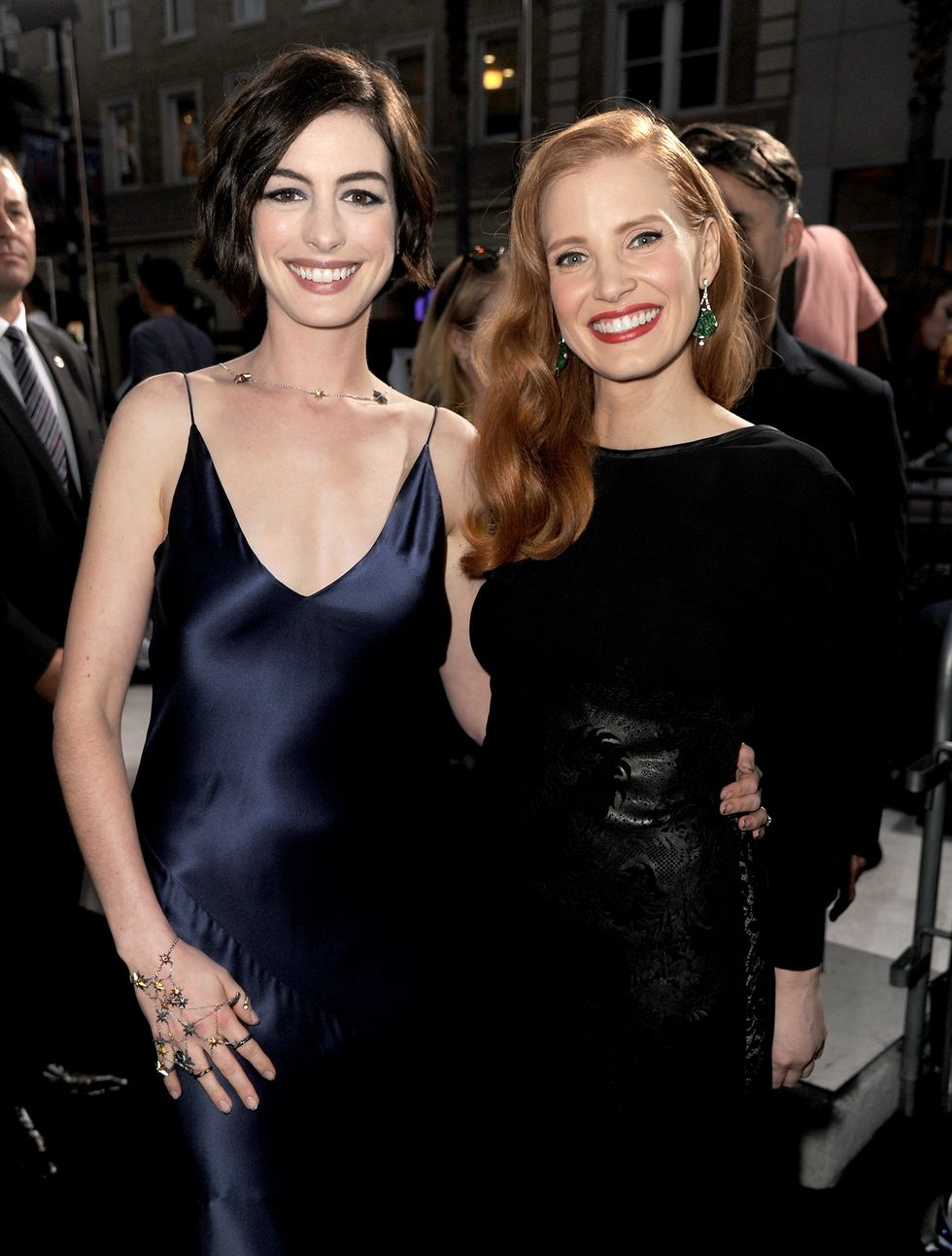 hollywood, ca october 26 actresses anne hathaway l and jessica chastain attend the premiere of paramount pictures interstellar at tcl chinese theatre imax on october 26, 2014 in hollywood, california photo by kevin wintergetty images