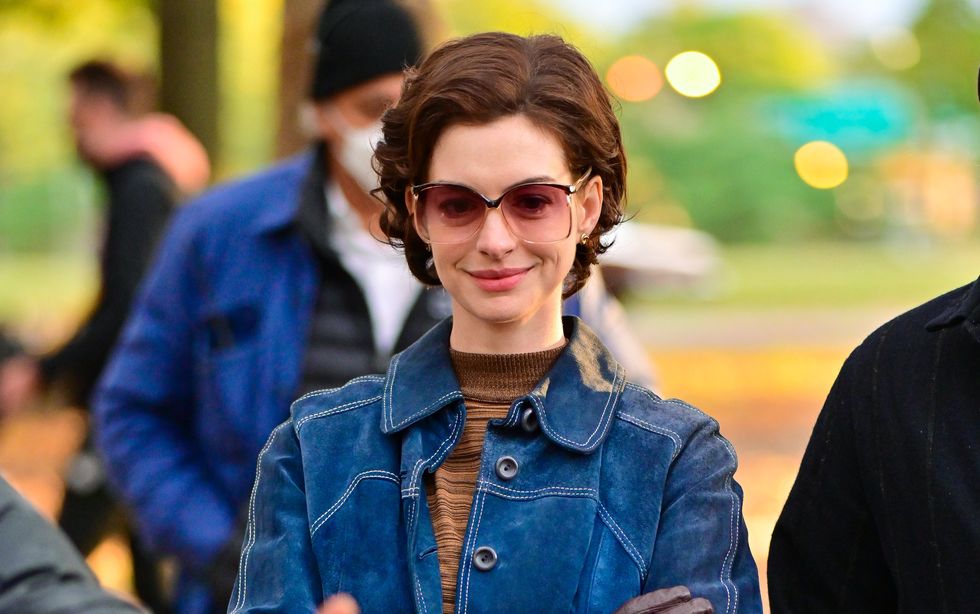 new york, new york   october 27 anne hathaway seen on the set of armageddon time in flushing meadows corona park on october 27, 2021 in new york city photo by james devaneygc images