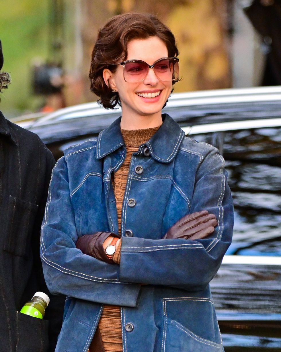 new york, new york   october 27 anne hathaway seen on the set of armageddon time in flushing meadows corona park on october 27, 2021 in new york city photo by james devaneygc images