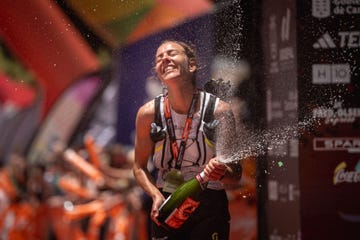 celebration of a race finish with champagne spray