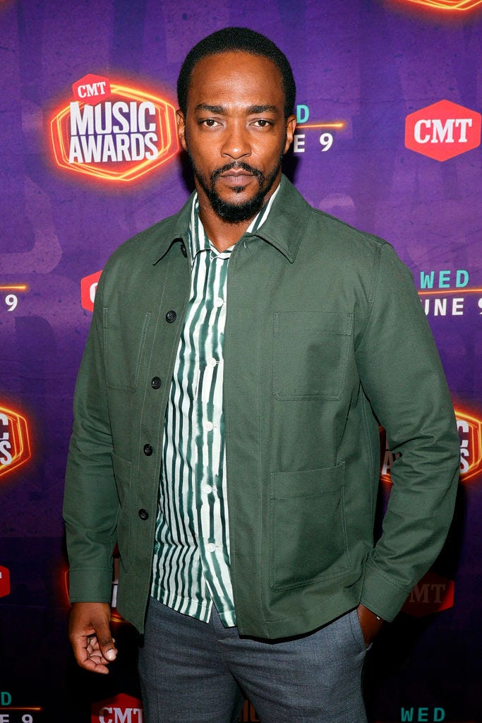 NASHVILLE, TN June 9 Anthony Mackie attends the 2021 CMT Music Awards held at Bridgestone Arena on June 9, 2021 in Nashville, Tennessee Photo by Jason Kempingetti Images for CMT