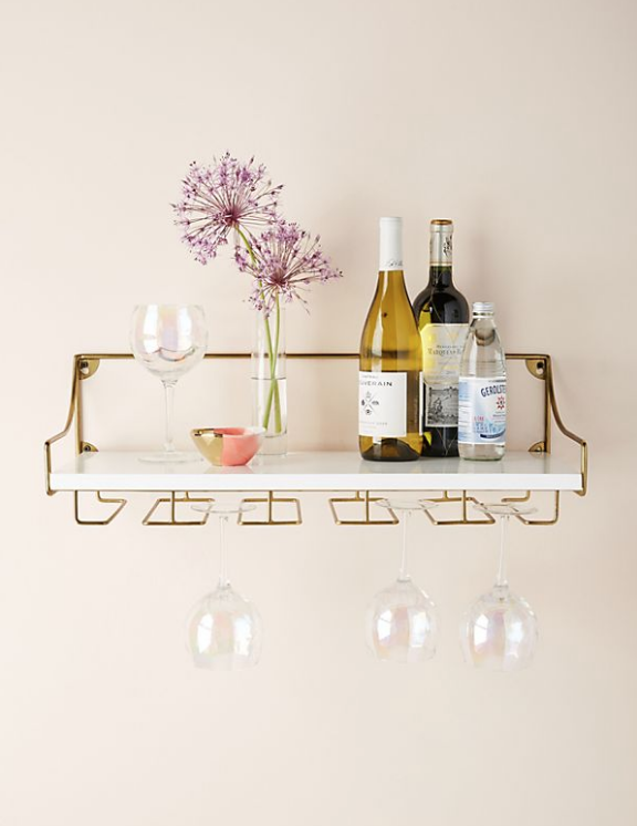 Anthropologie's Wall Mounted Wine Glass Shelf Is Essentially a Space-Saving  Bar Cart