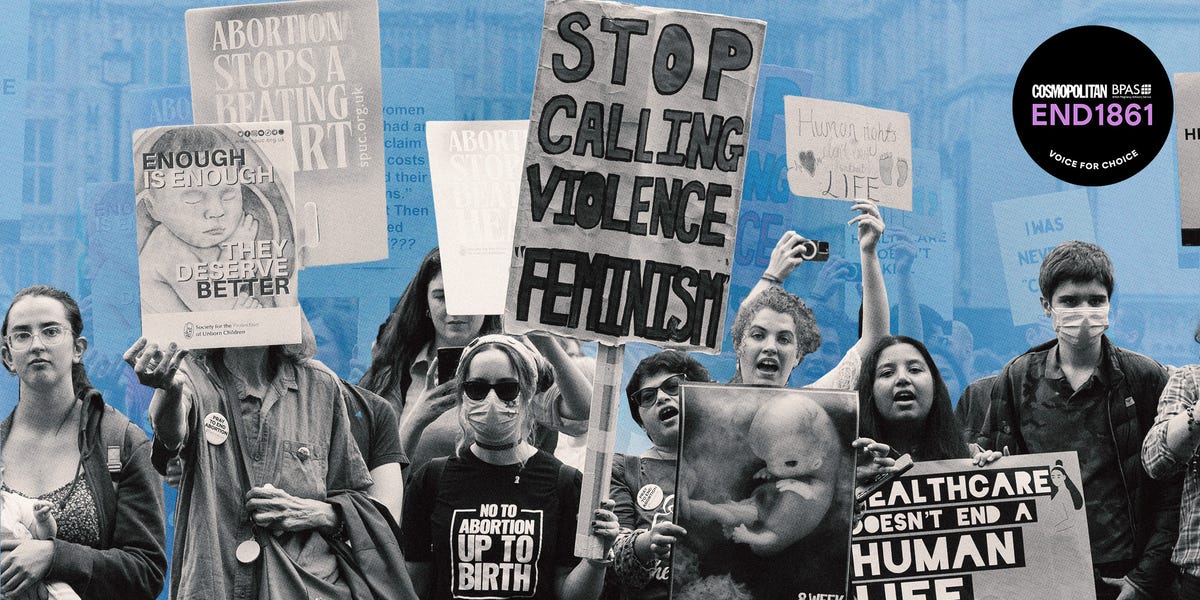 anti abortion campaigners in the uk - far right tactics.jpg protesters holding signs petitioning to end abortion rights