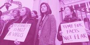 asian american women condemning fear mongering and misinformation aimed at asian communities amid the coronavirus pandemic