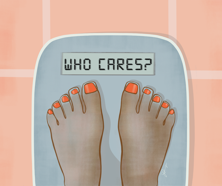 illustration for diet culture, foot on scales