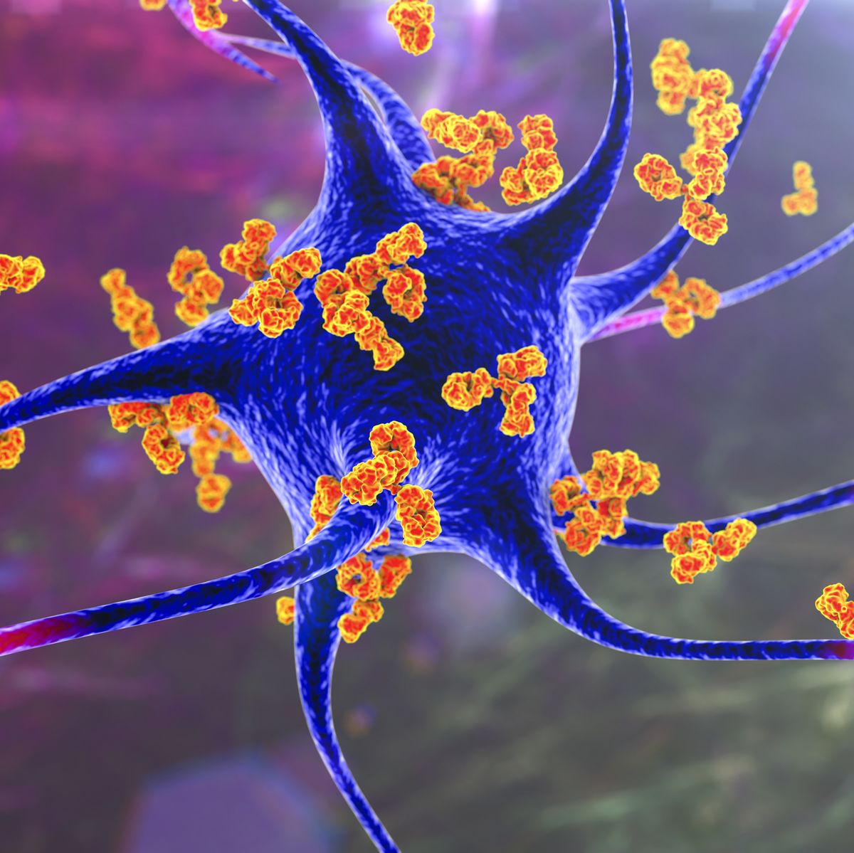 antibodies attacking neurons, conceptual illustration
