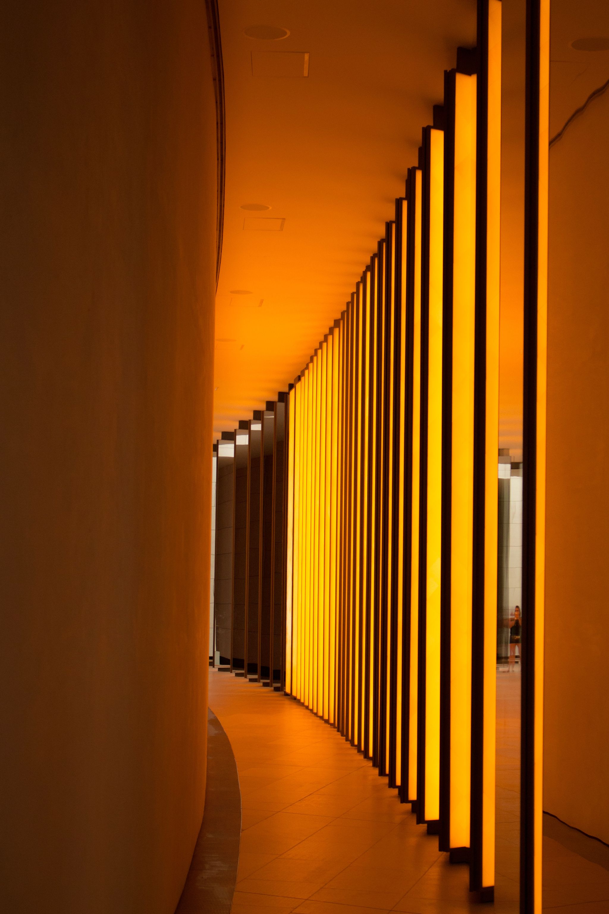 Yellow, Orange, Architecture, Line, Column, Building, Interior design, 