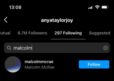 anya and malcolm following each other on instagram