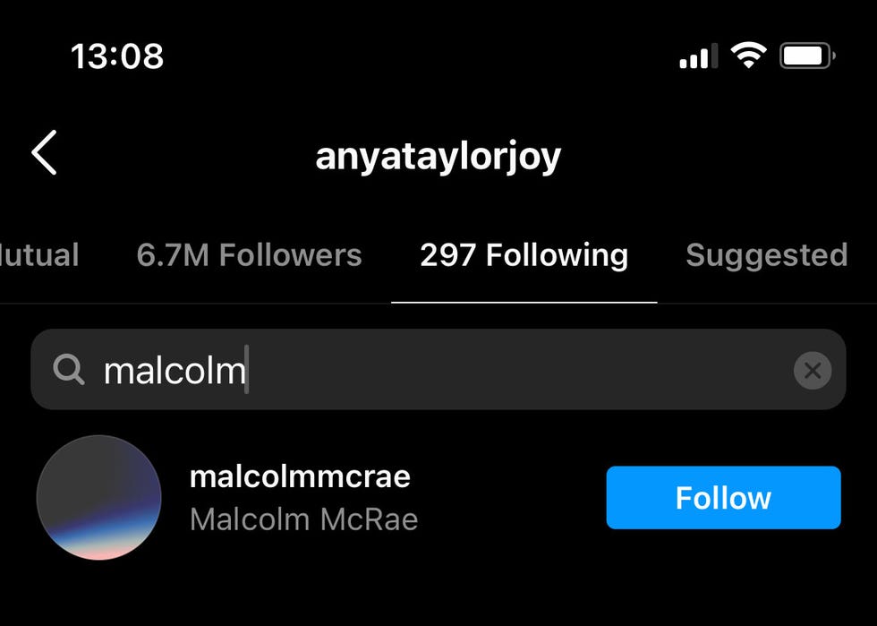 anya and malcolm following each other on instagram