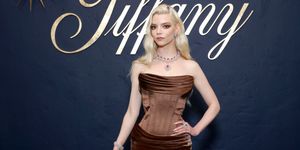 anya taylor joy wears a chocolate brown gown to the tiffany and co launch of the blue book