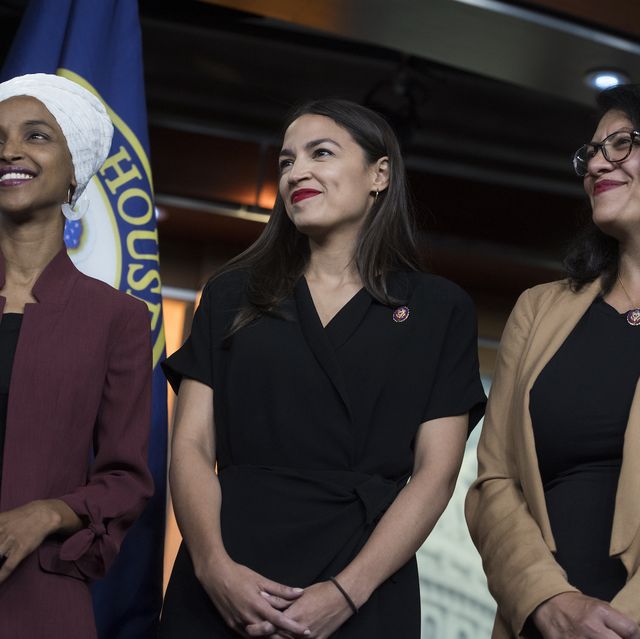 united states   july 15 from left, reps ilhan omar, d minn,  alexandria ocasio cortez, d ny, and rashida tlaib, d mich, conduct a news conference in the capitol visitor center responding to negative comments by president trump that were directed at the freshman house democrats on monday, july 15, 2019 photo by tom williamscq roll call