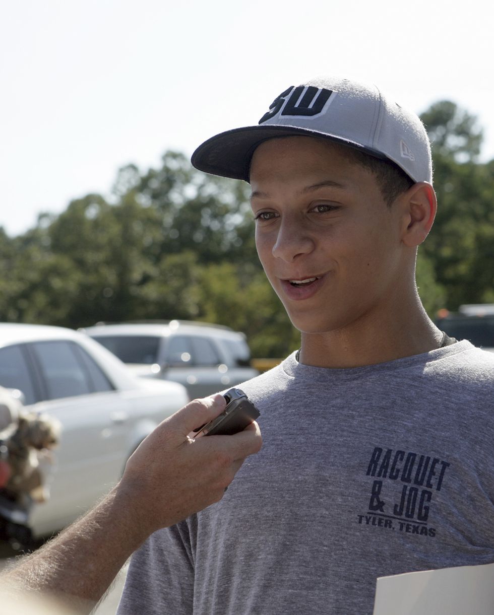 tyler morning telegraph sports reporter phil hicks interviews patrick l mahomes ii on his return to tyler, texas on august 22, 2010 after playing for the tyler junior league team that finished runner up to taipei in 2010 in the junior league world series dr scott m lieberman via ap
