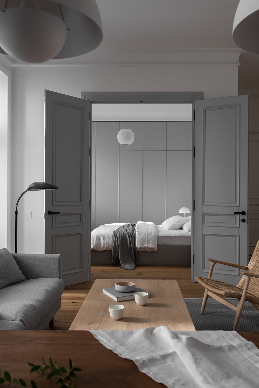 salón nórdico junto al dormitorio