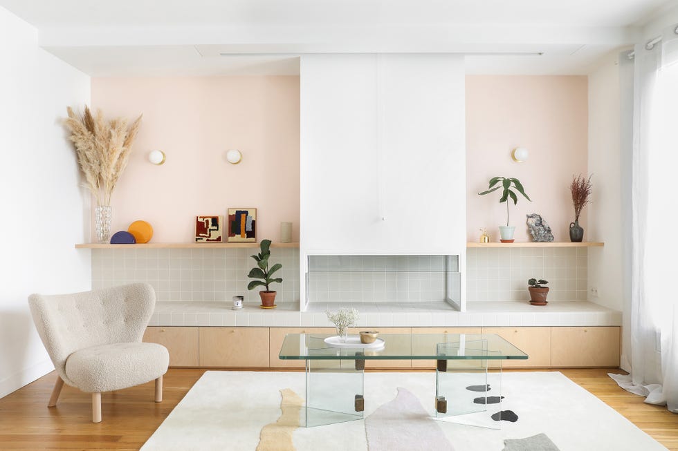 salón de estilo scandi en tonos pastel