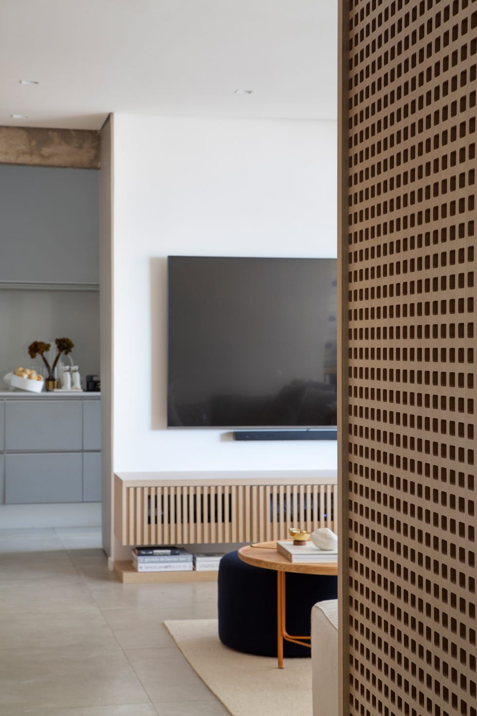 mueble de tv de madera de diseño contemporáneo