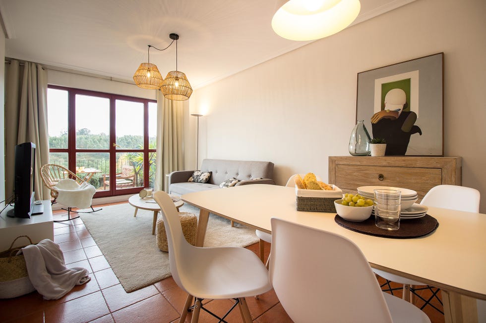 salón comedor de diseño nórdico decorado con fibras