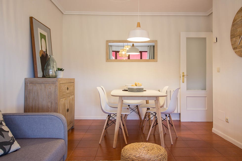 salón comedor de diseño nórdico decorado con fibras