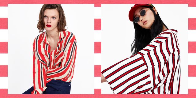 La camicia nei look dell'estate 2018 cambia in meglio i tuoi outfit estivi, la abbini sopra a top e canottiere per un'eleganza senza tempo, a patto che sia una camicia a righe in rosso con base bianca.