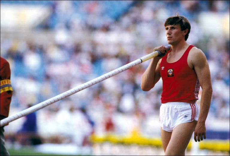 sergueï bubka, as the space man the vaulter who raised the bar he won the gold medal, but only just, vaulting 590m photo by pool duclosgouverneurguichardgamma rapho via getty images