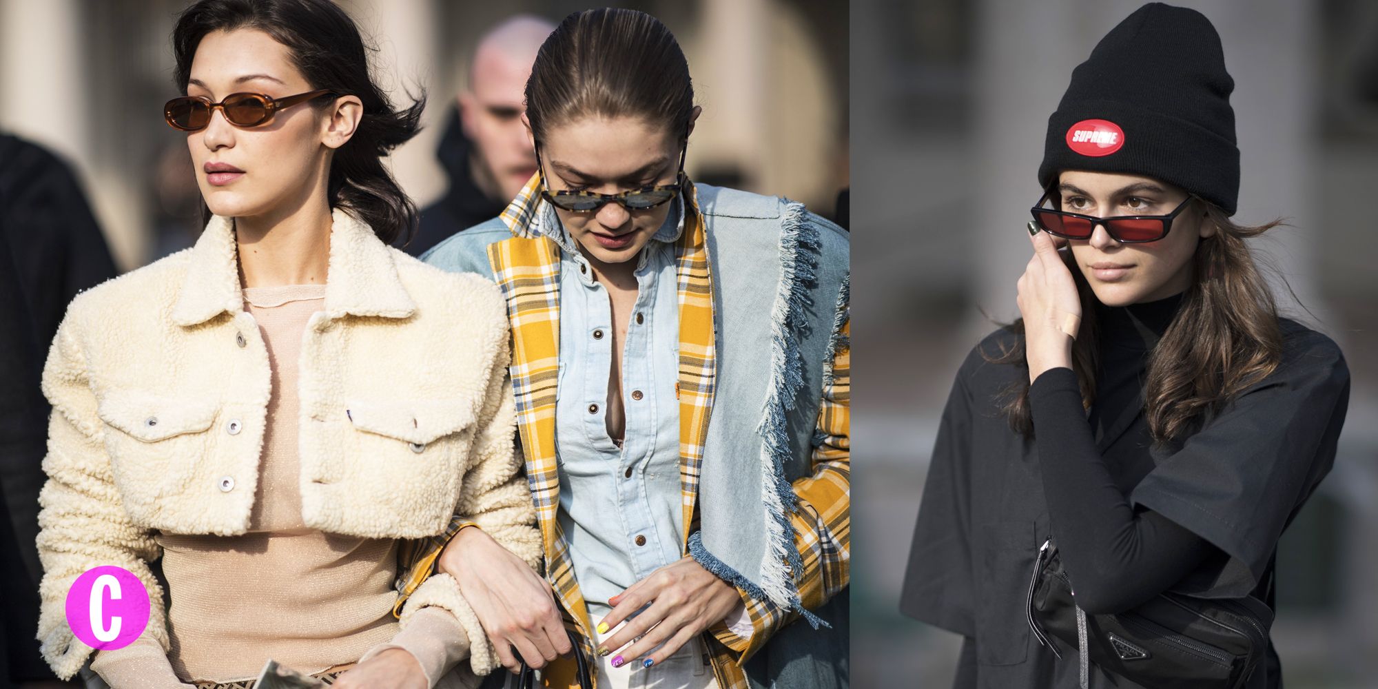 Gigi Hadid, Kaia Gerber e Bella Hadid a Milano per la fashion week tra una sfilata e un0altra indossano outfit da urlo, giubbotti e tute da lavoro che diventano tute eleganti.