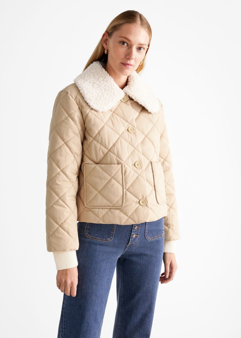 other stories quilted removable collar jacket