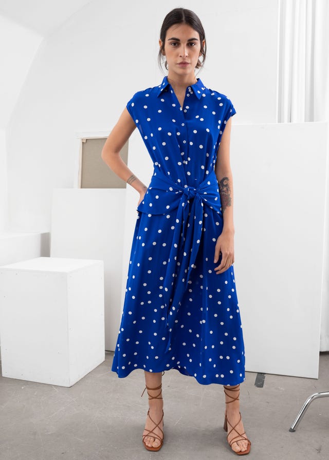 Clothing, Cobalt blue, Blue, Dress, Day dress, Electric blue, Pattern, Fashion model, Fashion, Azure, 