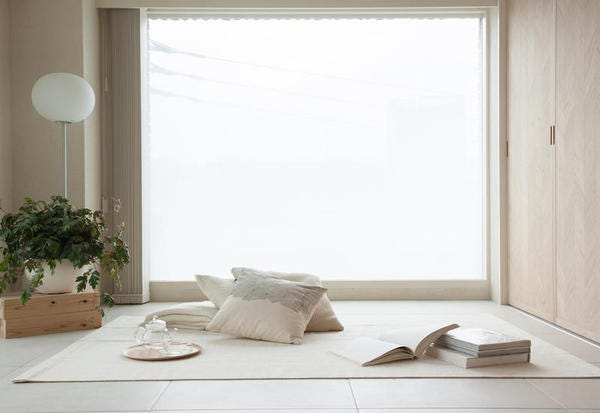 White, Room, Furniture, Interior design, Window, Table, Door, House, Window covering, Floor, 