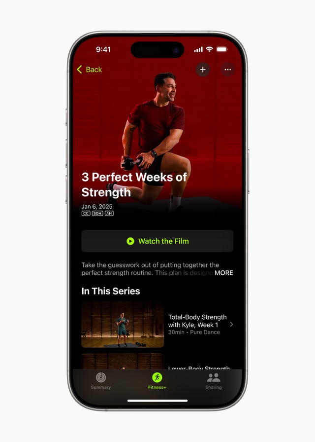 mobile fitness app interface featuring a strength training program