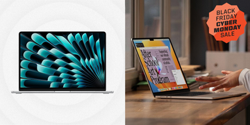 a person using a macbook air, black friday cyber monday sale