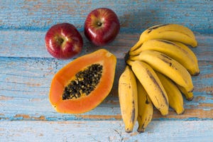 apple, papaya and banana fruit