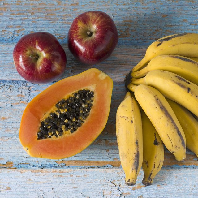 apple, papaya and banana fruit