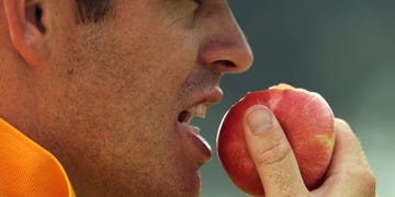 Nose, Lip, Chin, Mouth, Junk food, Eating, Skin, Neck, Jaw, Hand, 
