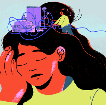 illustration of woman with cluttered mind