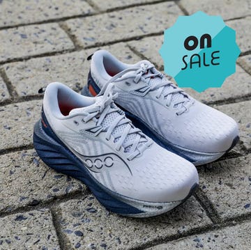 a runner in athletic apparel alongside a pair of running shoes on sale a runner in athletic apparel alongside a pair of running shoes on sale