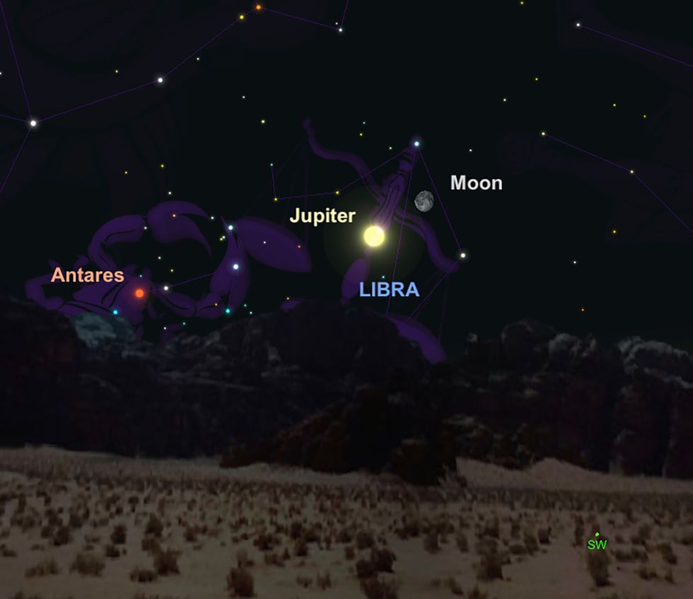 Jupiter lijkt links tegen de afnemende maan aan te kruipen op 3 april