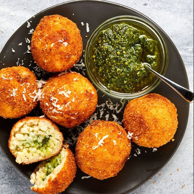 arancini with pesto provolone sauce