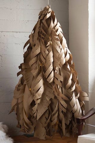 arbol de navidad diy con tiras papel kraft