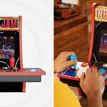 a person playing a tabletop nba jams arcade game, black friday cyber monday sale
