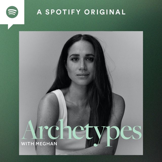 cover art of archetypes podcast with black and white photo of meghan sitting in a tank top