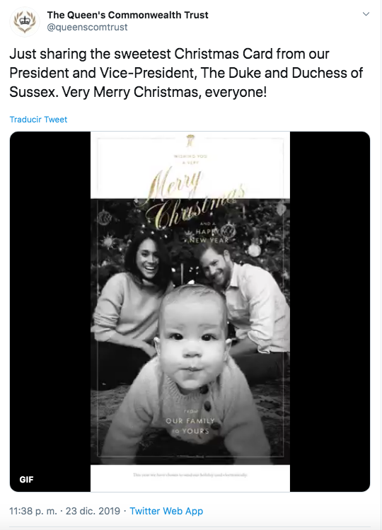 felicitación navideña harry y meghan con archie, 2019