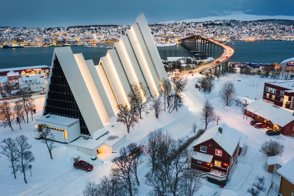 arctic cathedral and tromso bridge