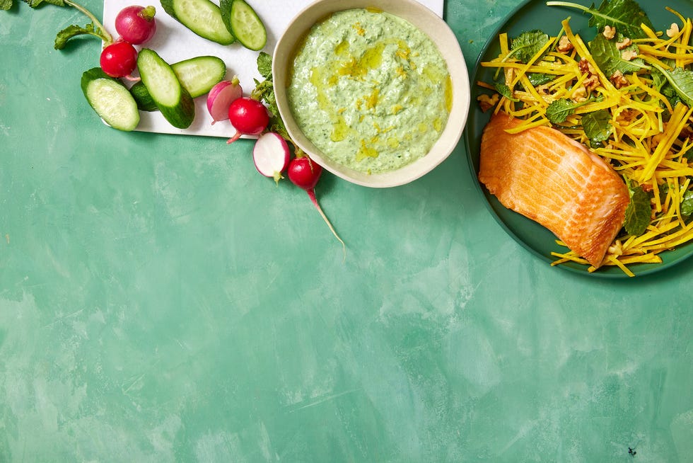 arctic char with golden beet slaw and walnuts