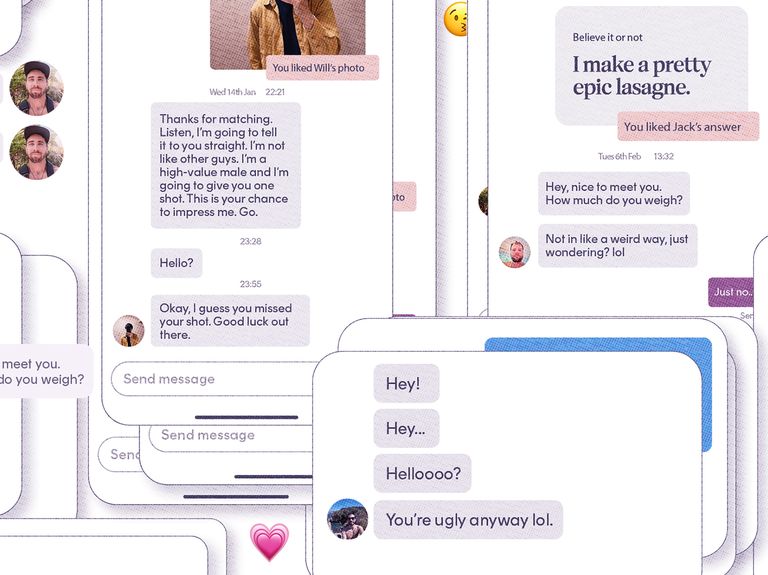 screenshots of conversations on a dating app